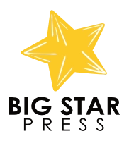 Gold five-pointed star icon tilted slightly left with white highlight lines above the words Big Star Press